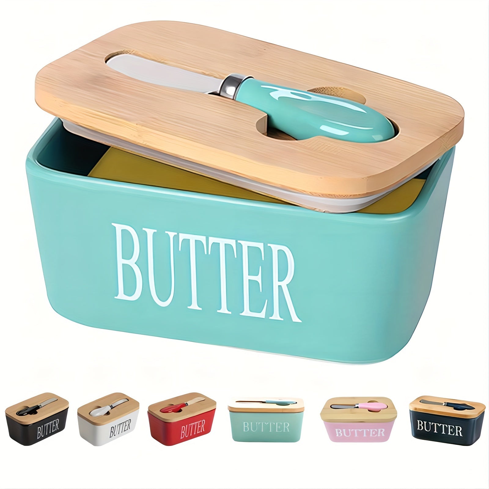 Ceramic Butter Dish with Bamboo Lid & Spreader - ARLUVI