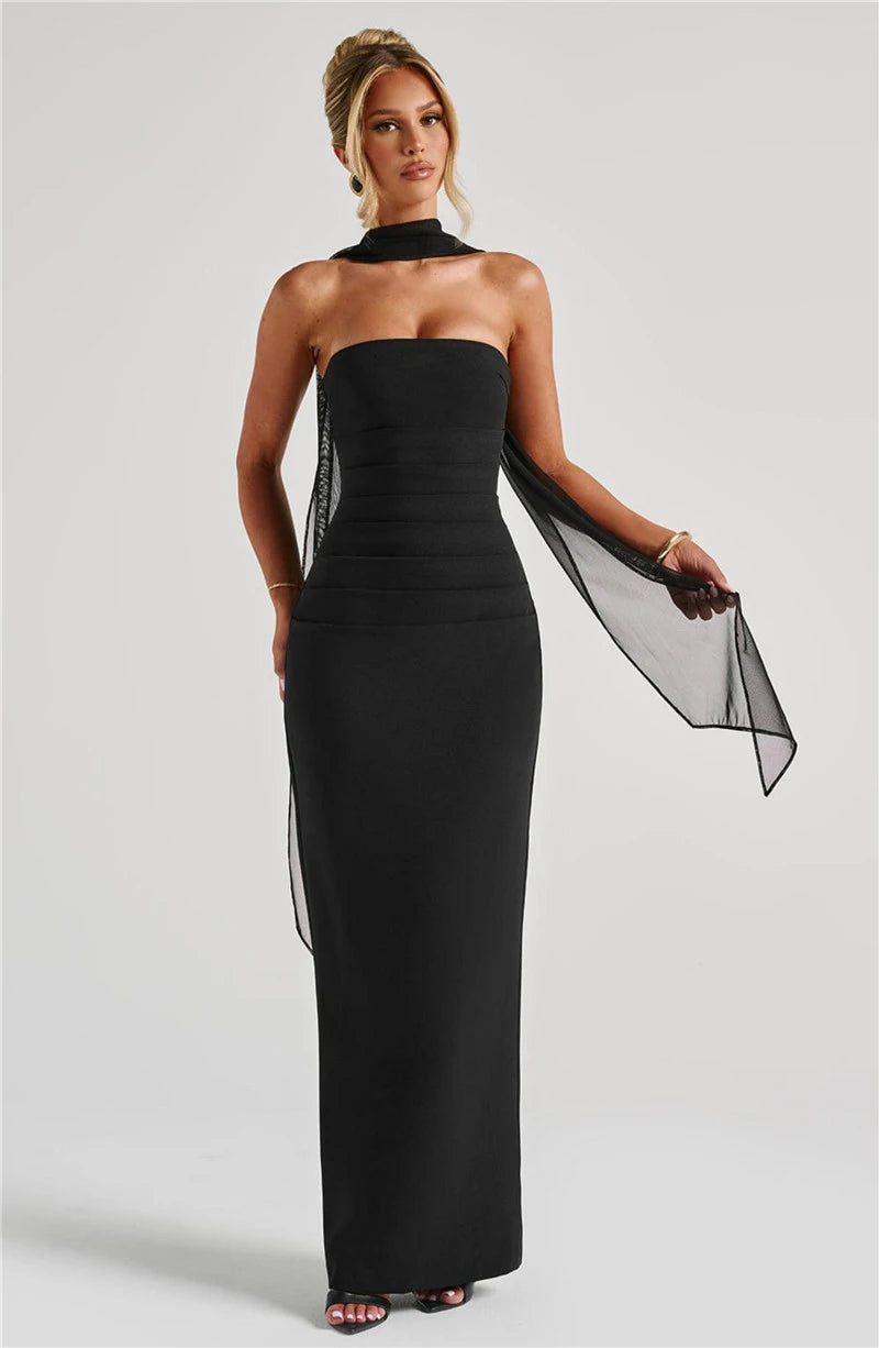 Orlina Night™ Long Strapless Scarf Neck Mozision - ARLUVI