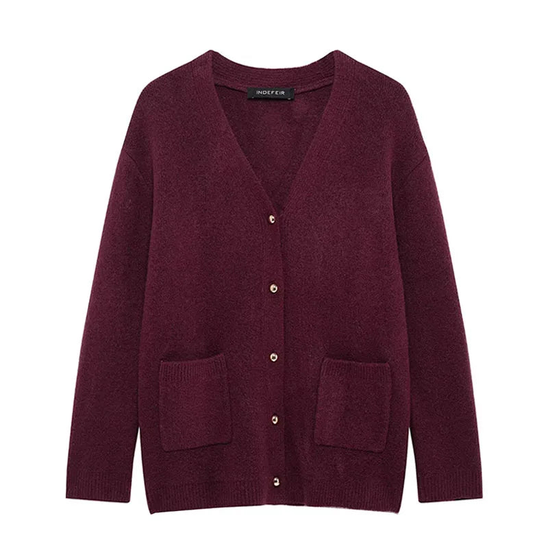 Wine red ISOLVIA™ V-neck cardigan