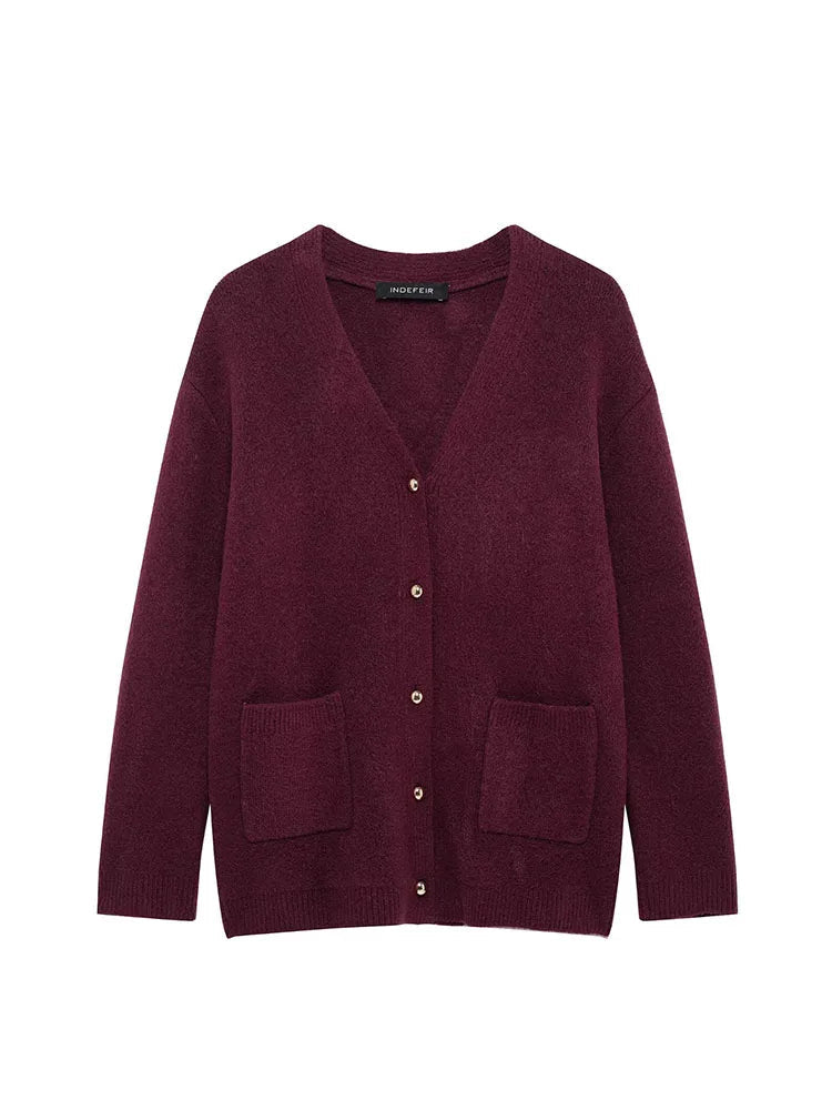 Wine red ISOLVIA™ V-neck cardigan