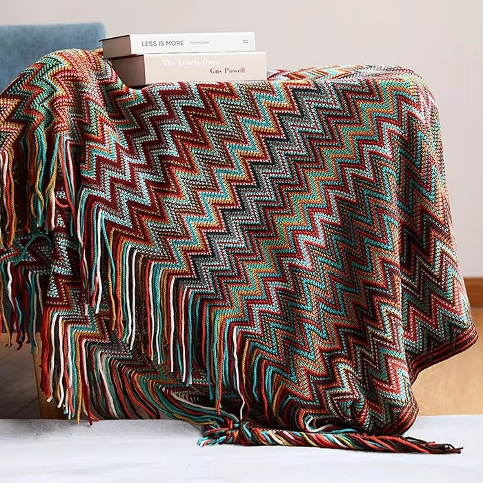 Bohemian Blanket with Multicolored Stripes - ARLUVI