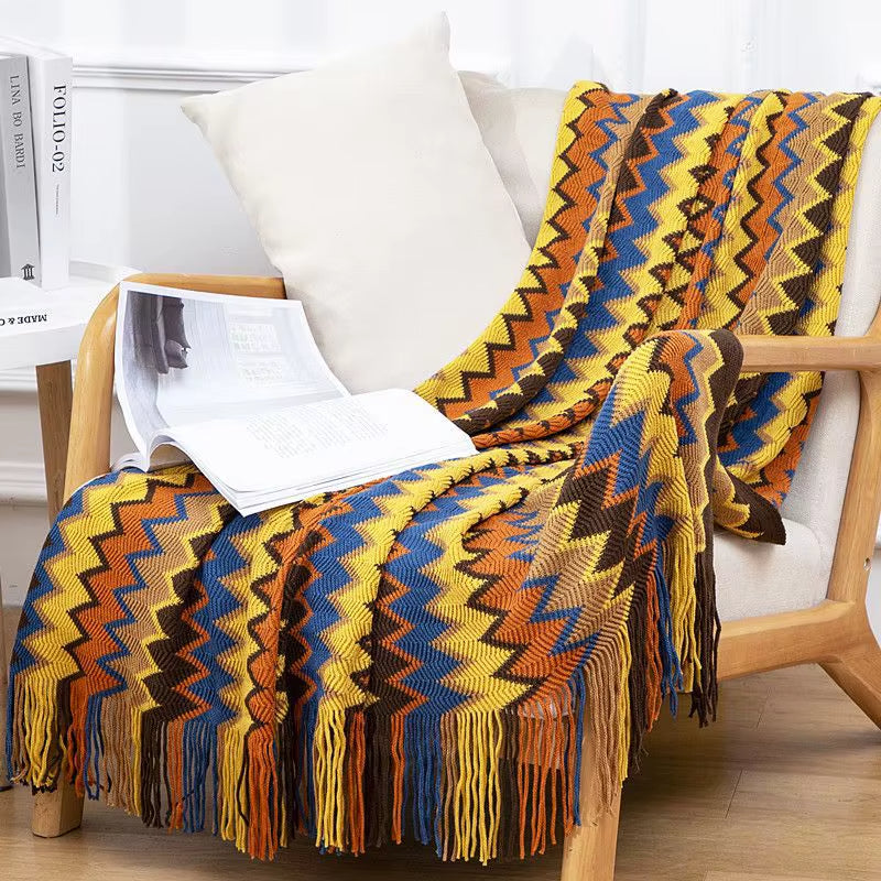 Bohemian Blanket with Multicolored Stripes - ARLUVI