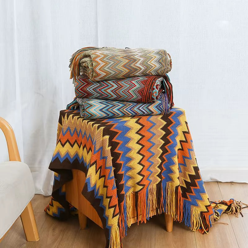 Bohemian Blanket with Multicolored Stripes - ARLUVI