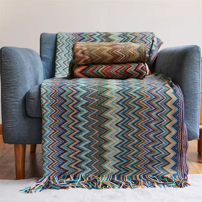 Bohemian Blanket with Multicolored Stripes - ARLUVI