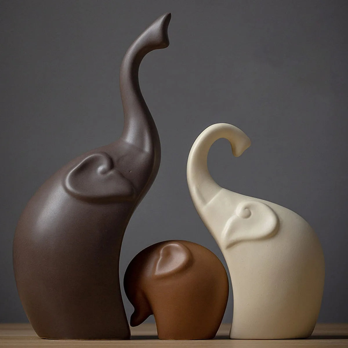 Ceramic Elephant Figurine Trio - ARLUVI