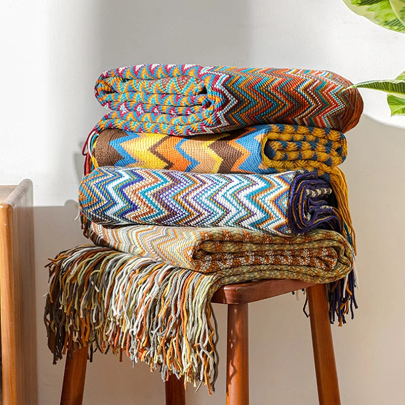 Bohemian Blanket with Multicolored Stripes - ARLUVI