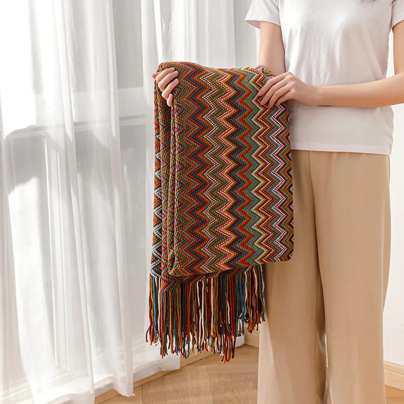 Bohemian Blanket with Multicolored Stripes - ARLUVI