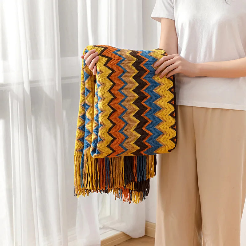 Bohemian Blanket with Multicolored Stripes - ARLUVI