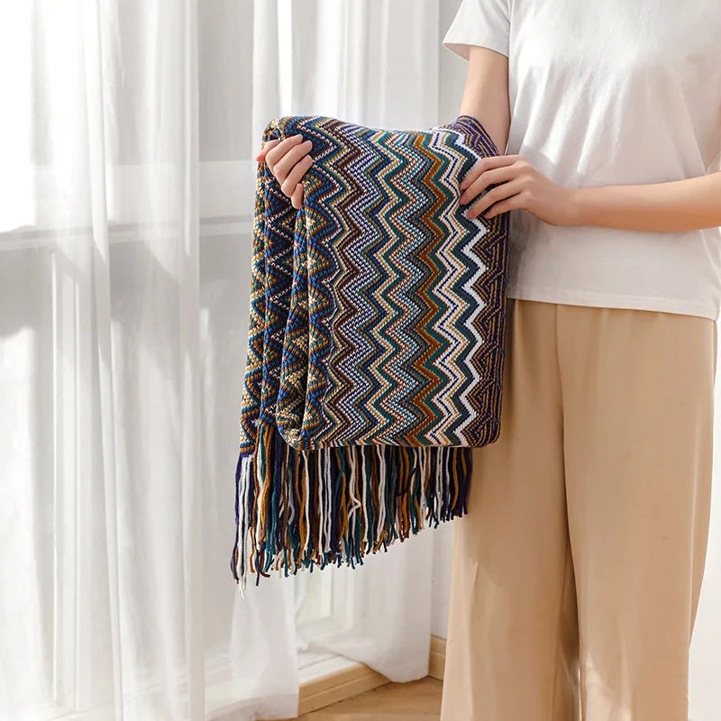 Bohemian Blanket with Multicolored Stripes - ARLUVI