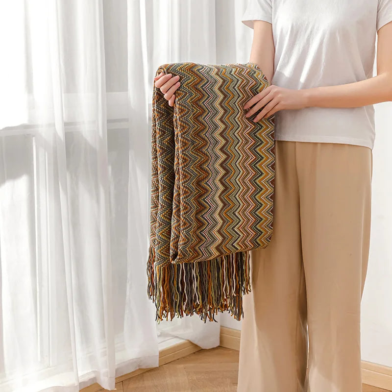Bohemian Blanket with Multicolored Stripes - ARLUVI