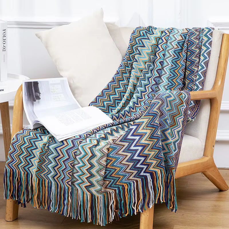 Bohemian Blanket with Multicolored Stripes - ARLUVI
