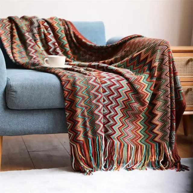 Bohemian Blanket with Multicolored Stripes - ARLUVI