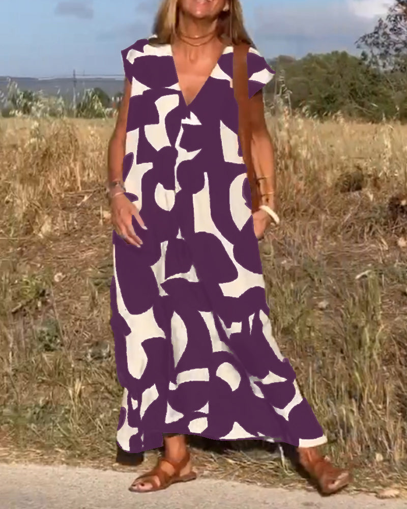 TREVALYN™ Printed V-Neck Dress - ARLUVI