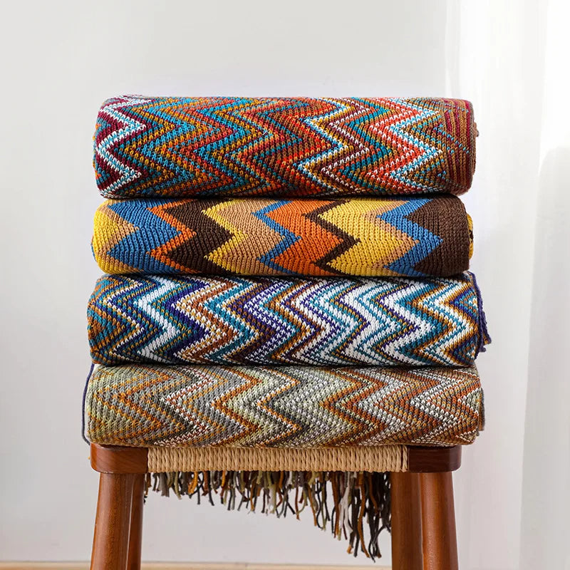 Bohemian Blanket with Multicolored Stripes - ARLUVI