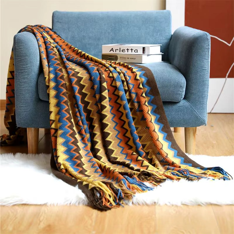 Bohemian Blanket with Multicolored Stripes - ARLUVI