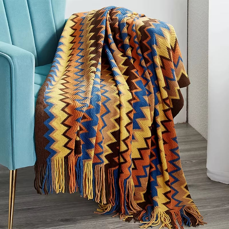 Bohemian Blanket with Multicolored Stripes - ARLUVI