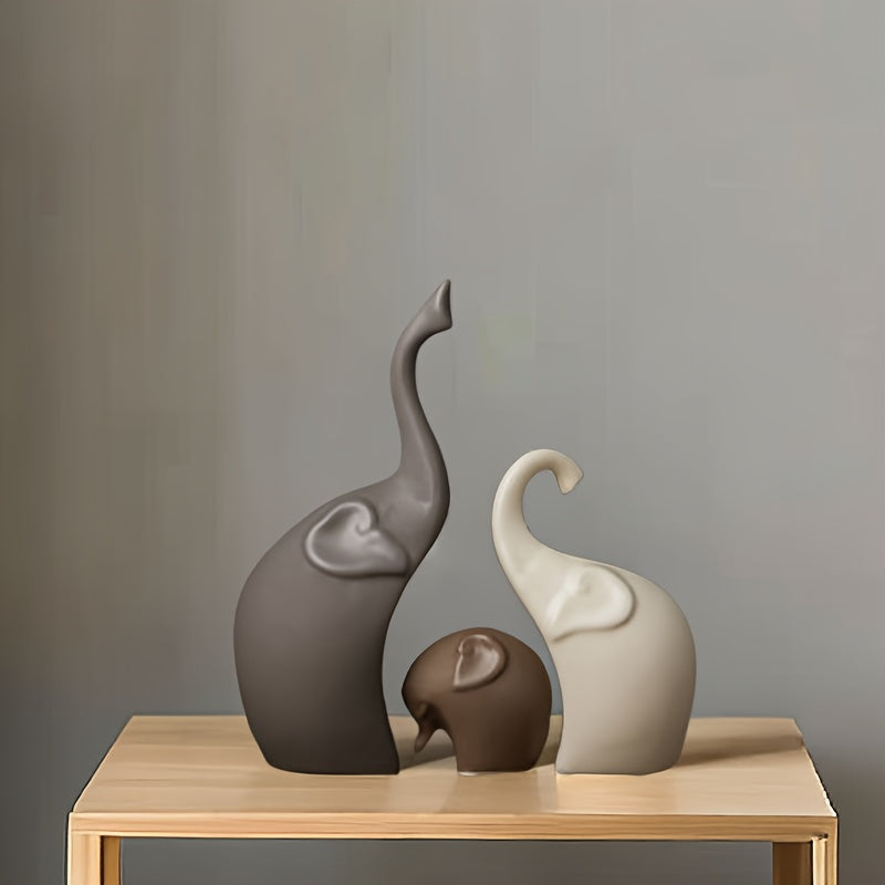 Ceramic Elephant Figurine Trio - ARLUVI