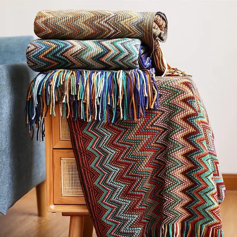 Bohemian Blanket with Multicolored Stripes - ARLUVI