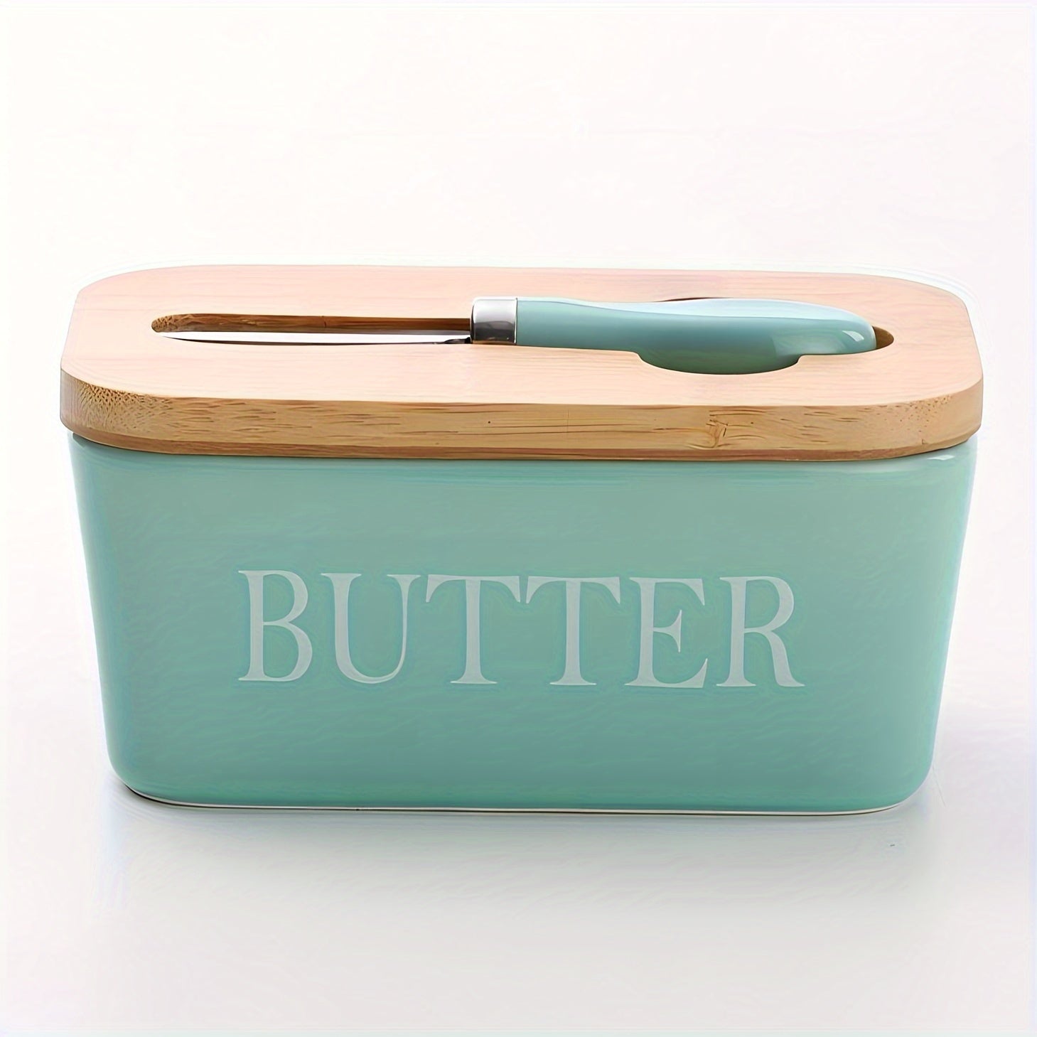 Ceramic Butter Dish with Bamboo Lid & Spreader - ARLUVI