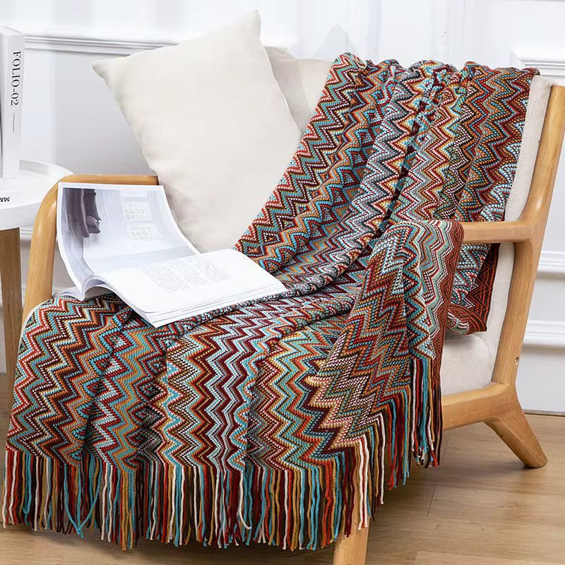 Bohemian Blanket with Multicolored Stripes - ARLUVI