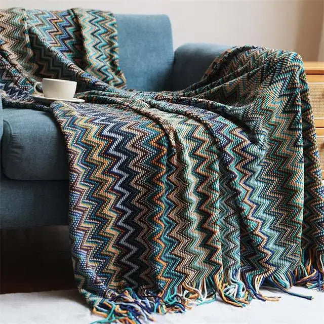 Bohemian Blanket with Multicolored Stripes - ARLUVI