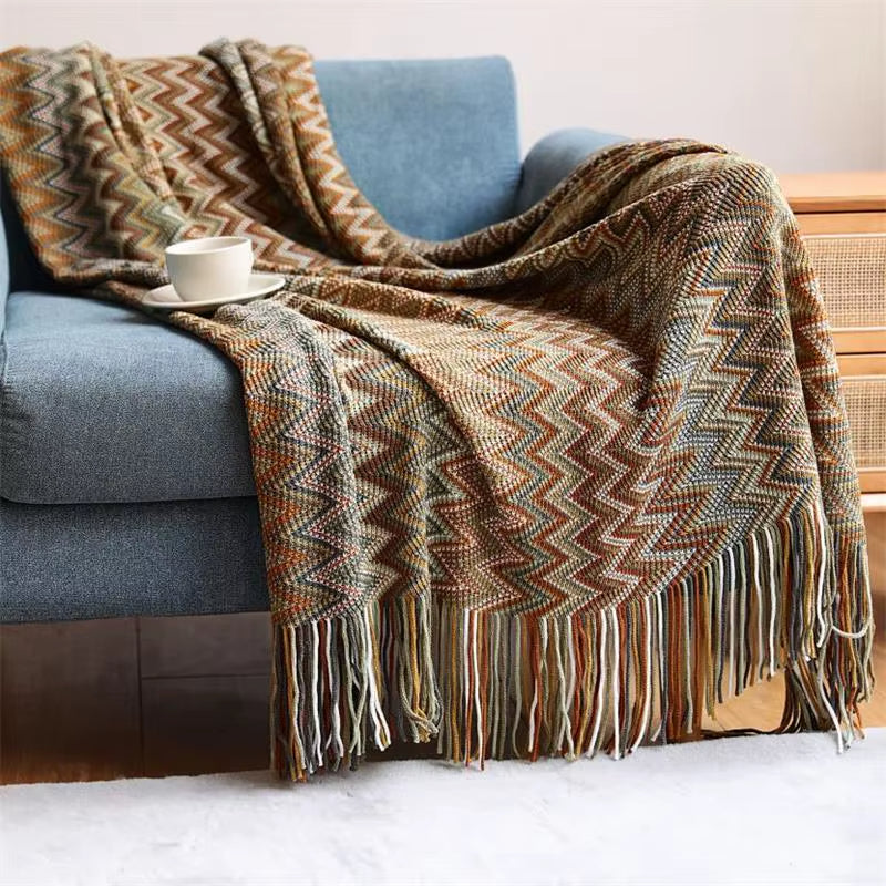 Bohemian Blanket with Multicolored Stripes - ARLUVI