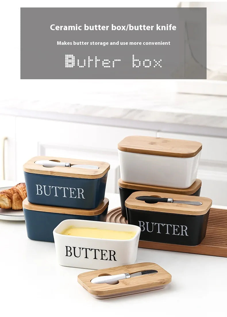 Ceramic Butter Dish with Bamboo Lid & Spreader - ARLUVI