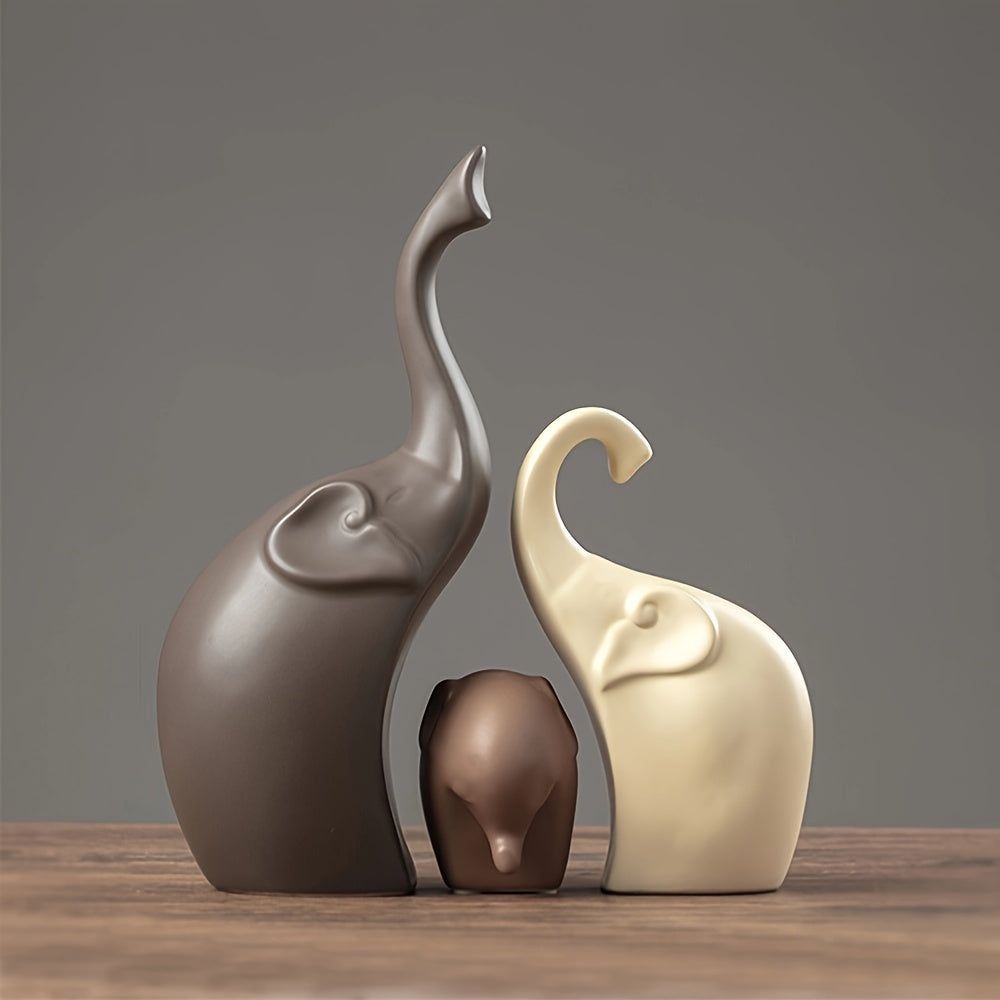 Ceramic Elephant Figurine Trio - ARLUVI