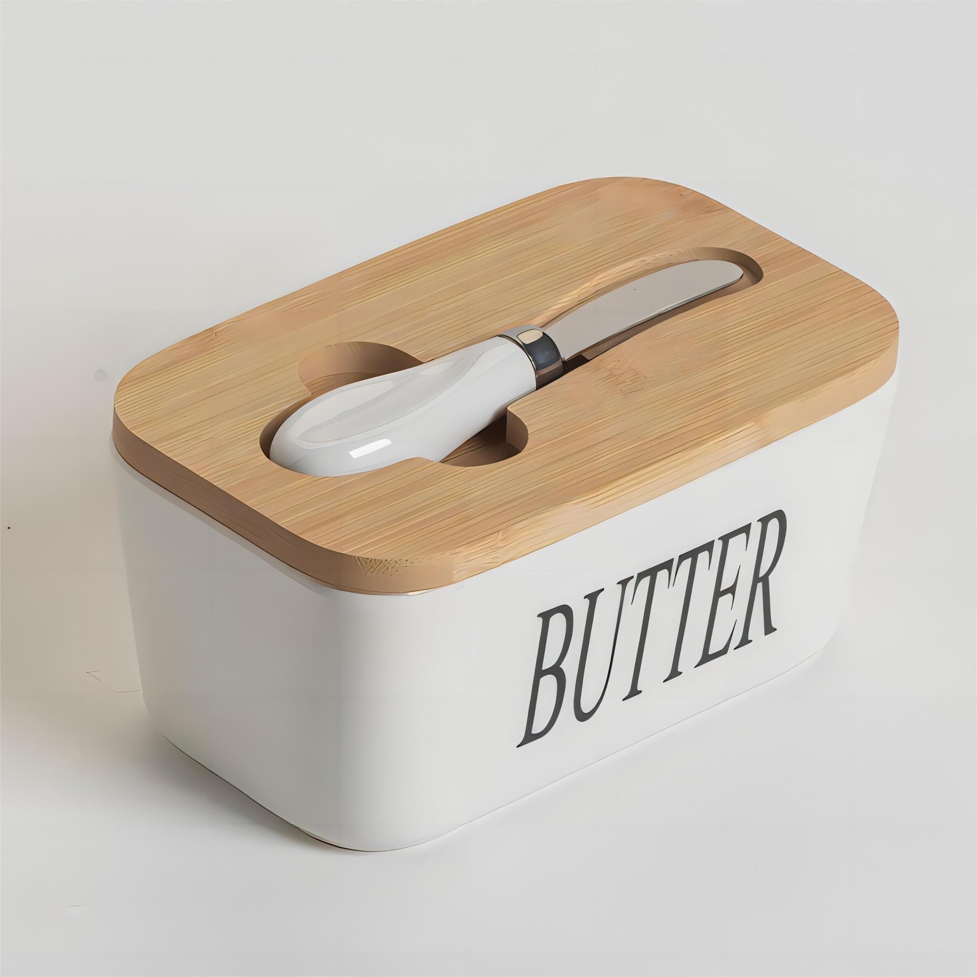 Ceramic Butter Dish with Bamboo Lid & Spreader - ARLUVI