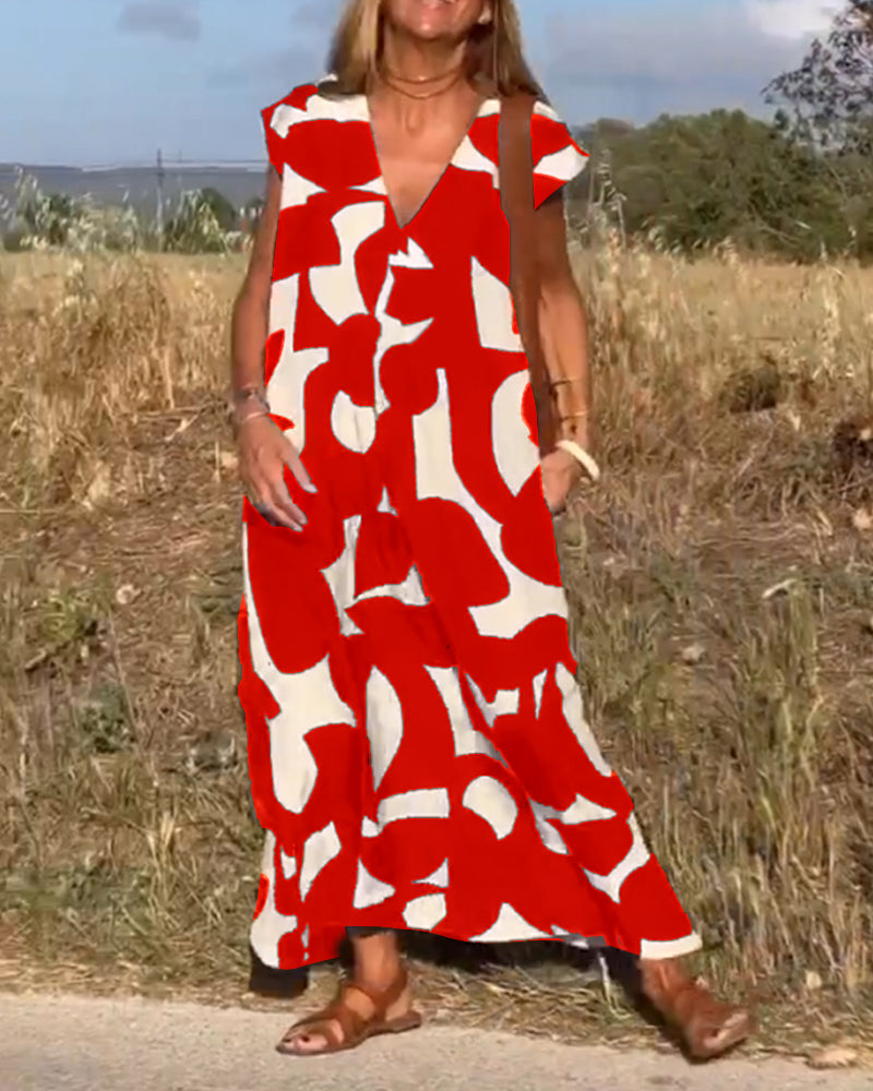 TREVALYN™ Printed V-Neck Dress - ARLUVI