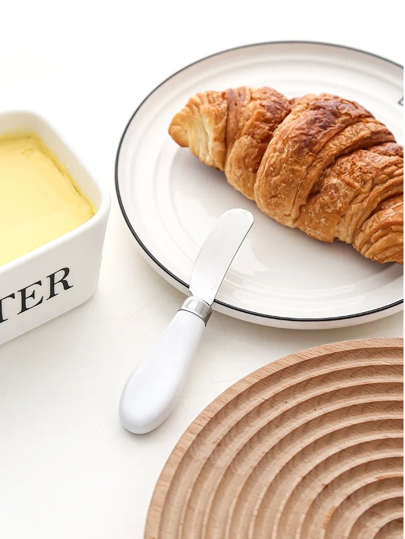 Ceramic Butter Dish with Bamboo Lid & Spreader - ARLUVI