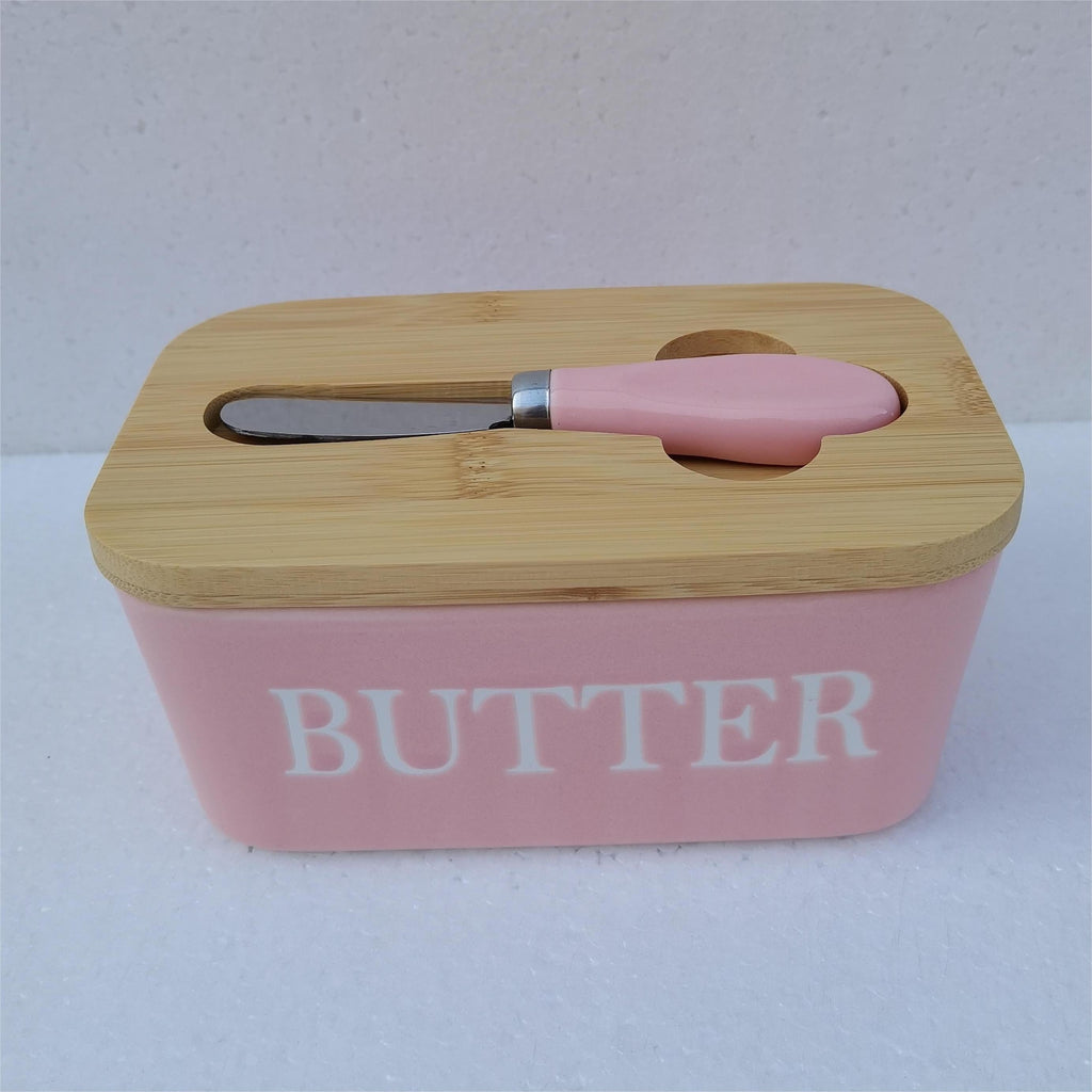 Ceramic Butter Dish with Bamboo Lid & Spreader - ARLUVI