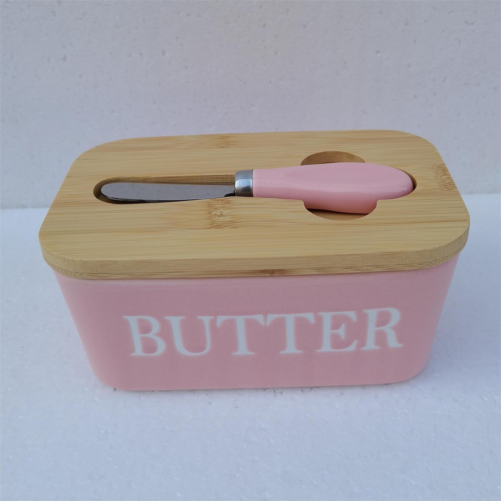 Ceramic Butter Dish with Bamboo Lid & Spreader - ARLUVI