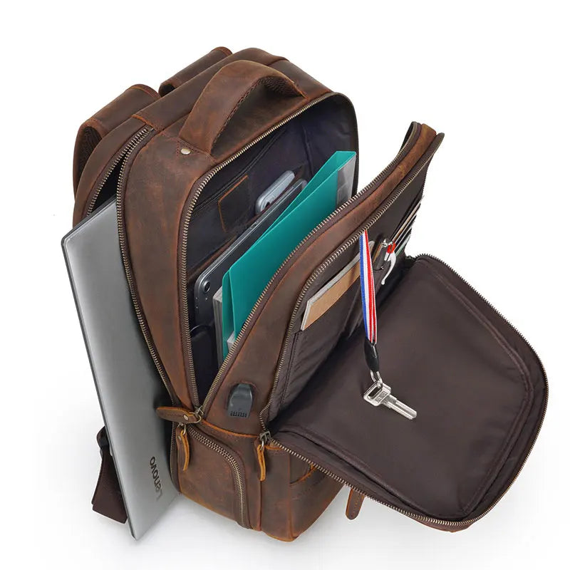 FLAVOR™ Genuine Leather 17" Laptop Backpack - ARLUVI