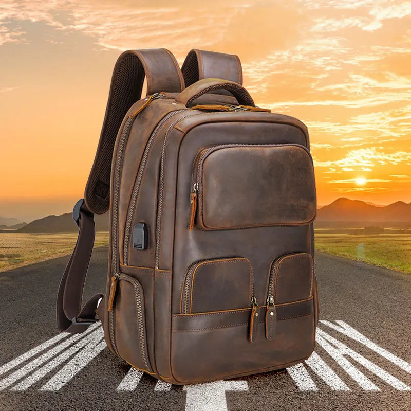 FLAVOR™ Genuine Leather 17" Laptop Backpack - ARLUVI
