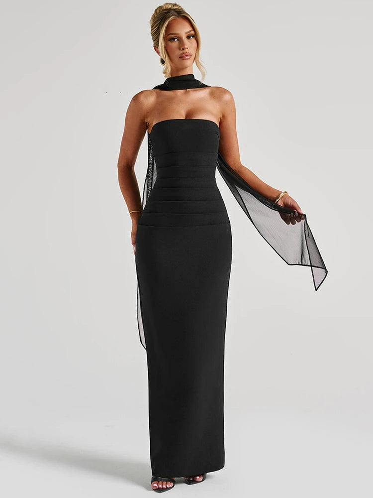 Orlina Night™ Long Strapless Scarf Neck Mozision - ARLUVI