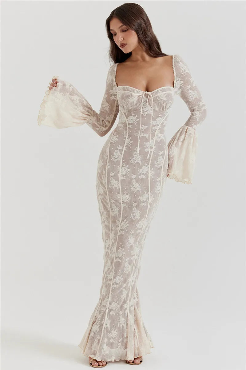 Bodycon Dress with Lace Print - ARLUVI