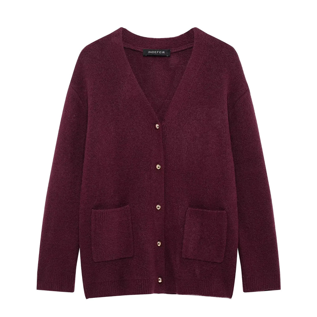Wine red ISOLVIA™ V-neck cardigan