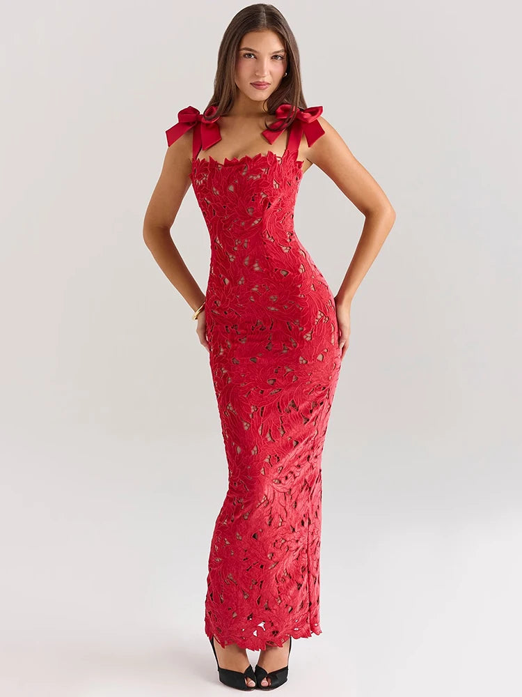 Lyssara Belle™ Long Dress with Lace Bows - ARLUVI
