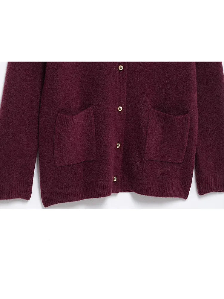 Wine red ISOLVIA™ V-neck cardigan