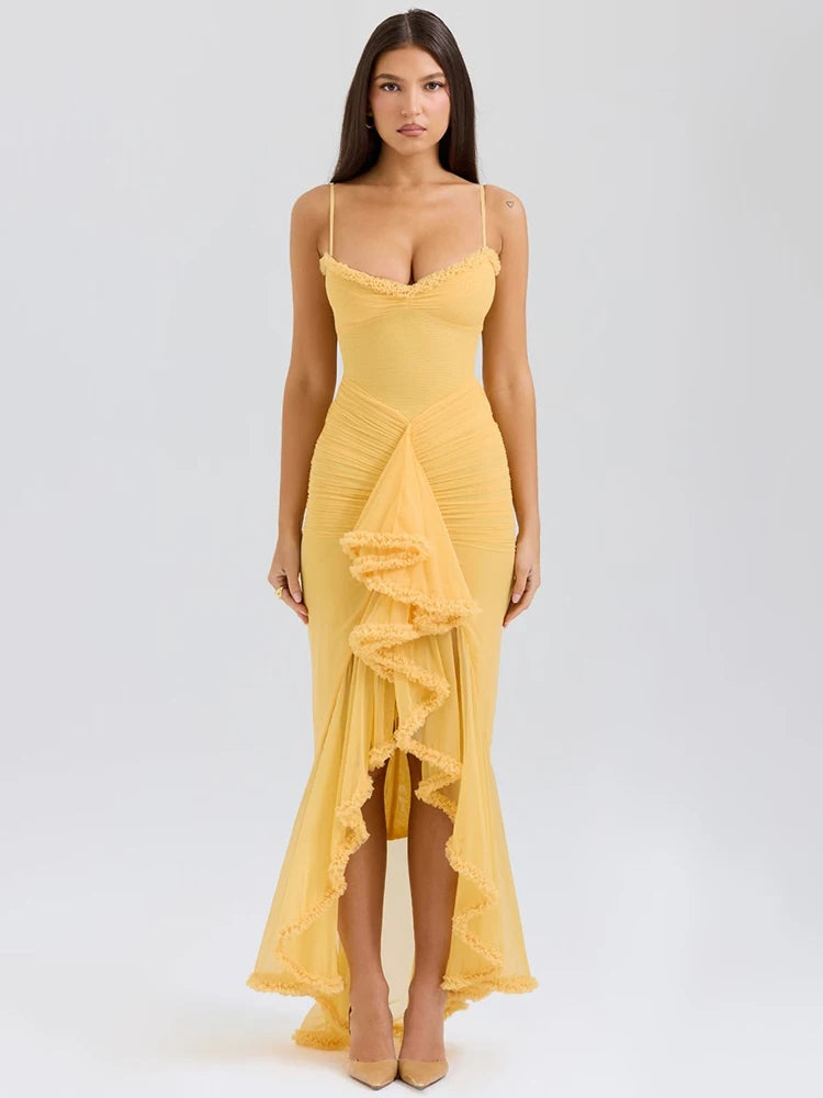 Elindra Night™ Draped Ruffle Maxi Dress - ARLUVI