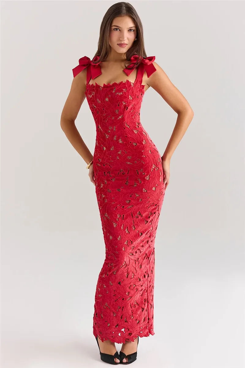 Lyssara Belle™ Long Dress with Lace Bows - ARLUVI