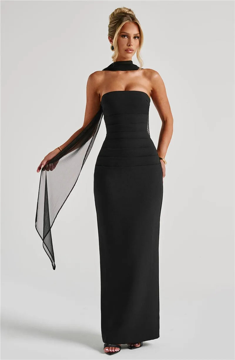 Orlina Night™ Long Strapless Scarf Neck Mozision - ARLUVI