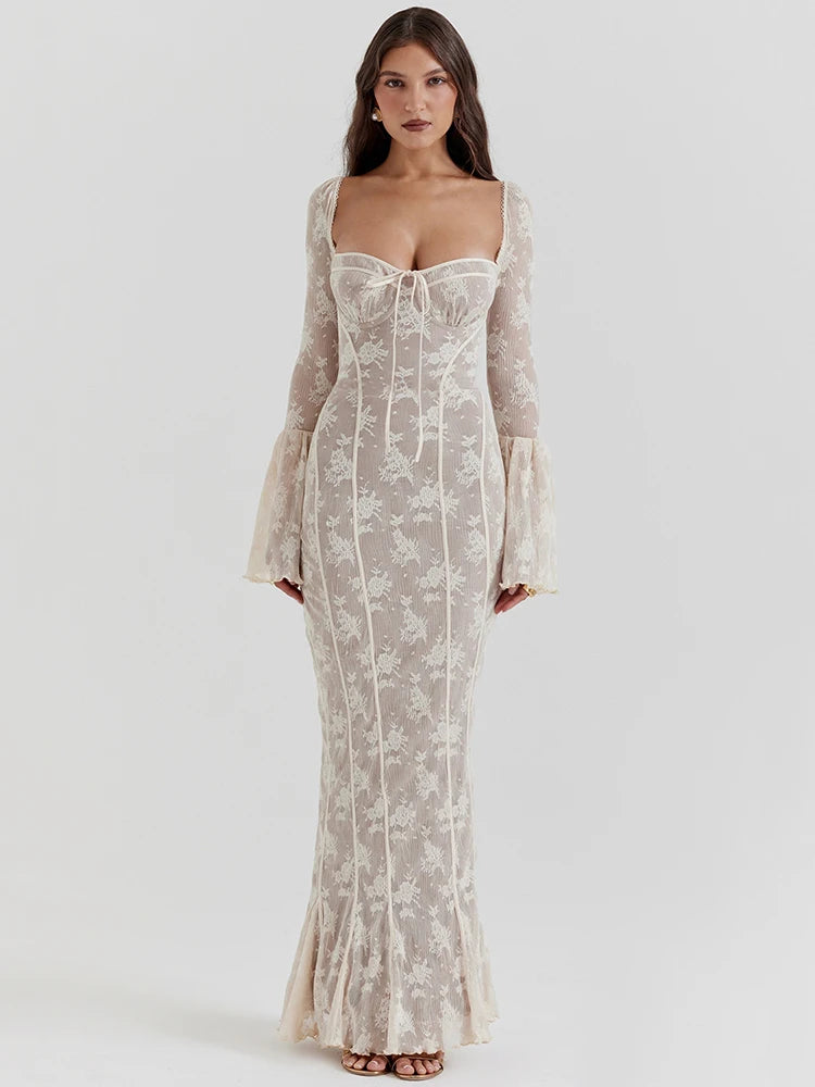 Bodycon Dress with Lace Print - ARLUVI