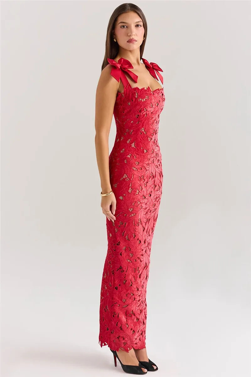 Lyssara Belle™ Long Dress with Lace Bows - ARLUVI