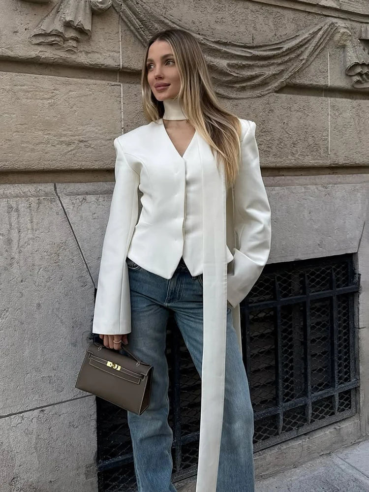 CORVYREL™ V-Neck Cardigan with Long Ribbon