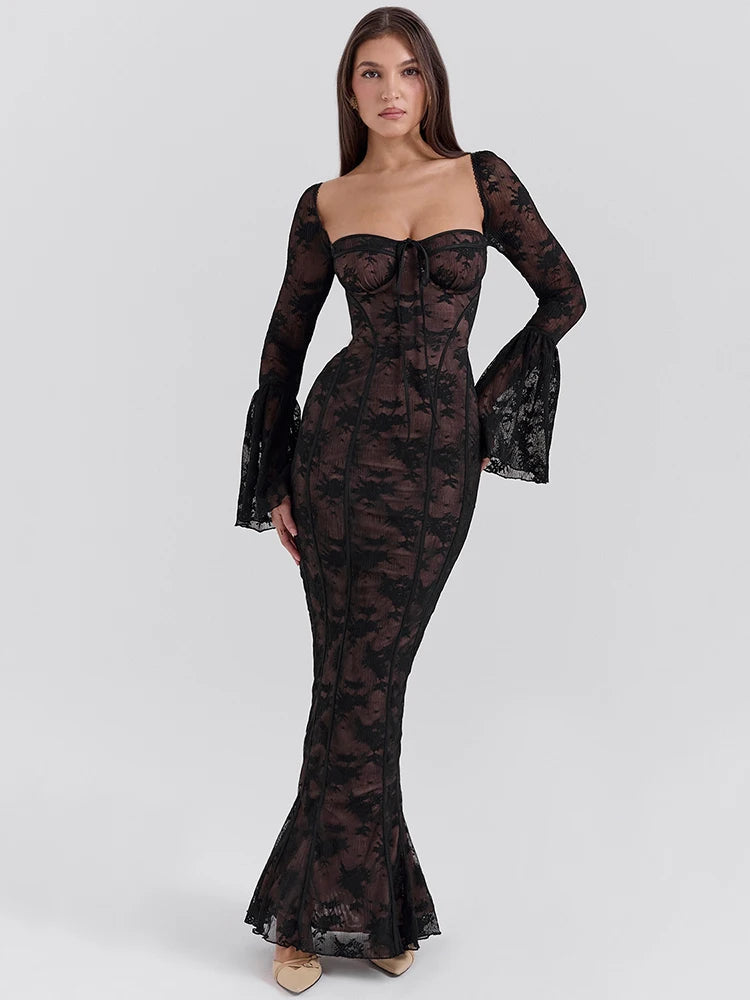 Bodycon Dress with Lace Print - ARLUVI