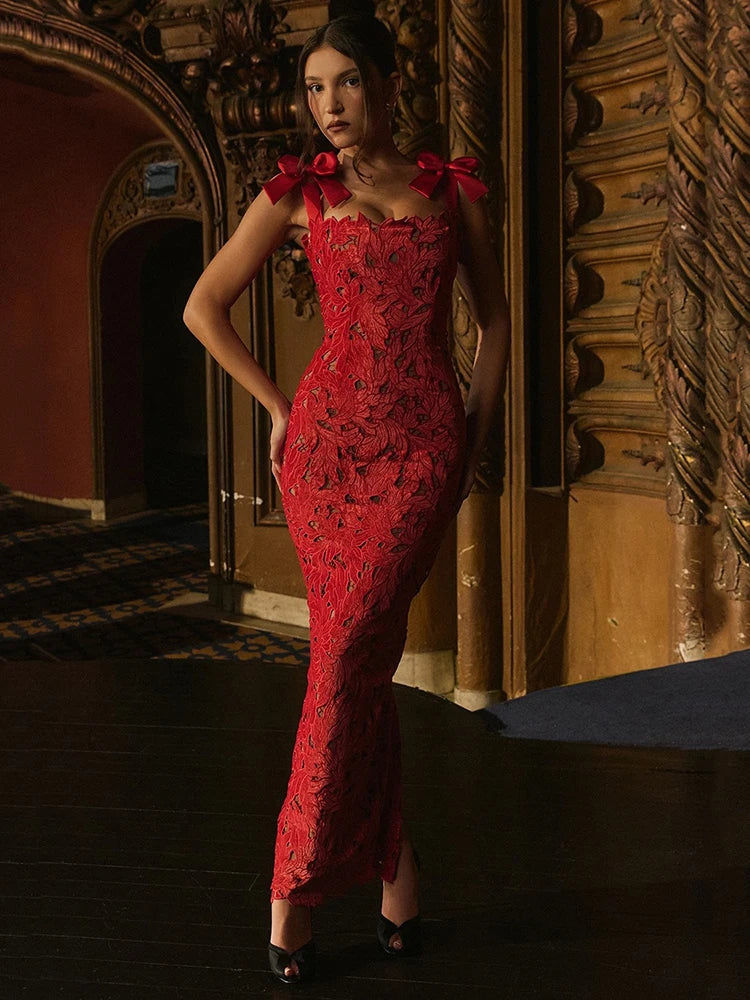 Lyssara Belle™ Long Dress with Lace Bows - ARLUVI