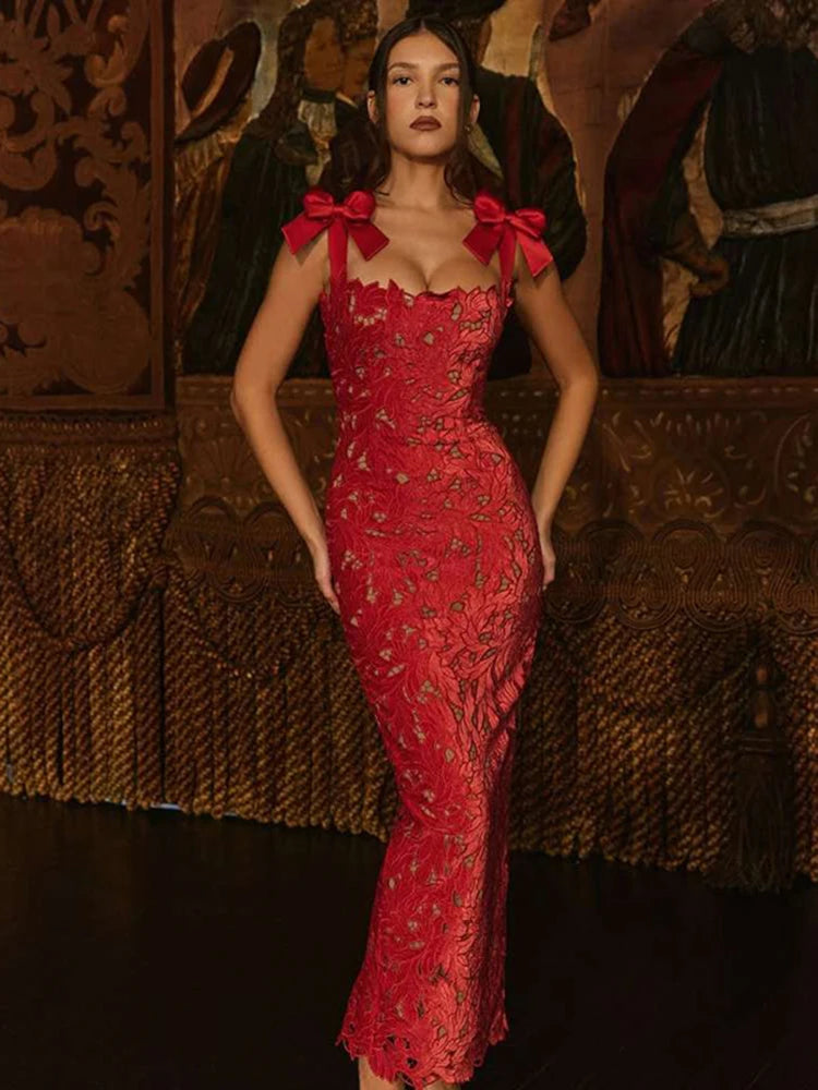 Lyssara Belle™ Long Dress with Lace Bows - ARLUVI