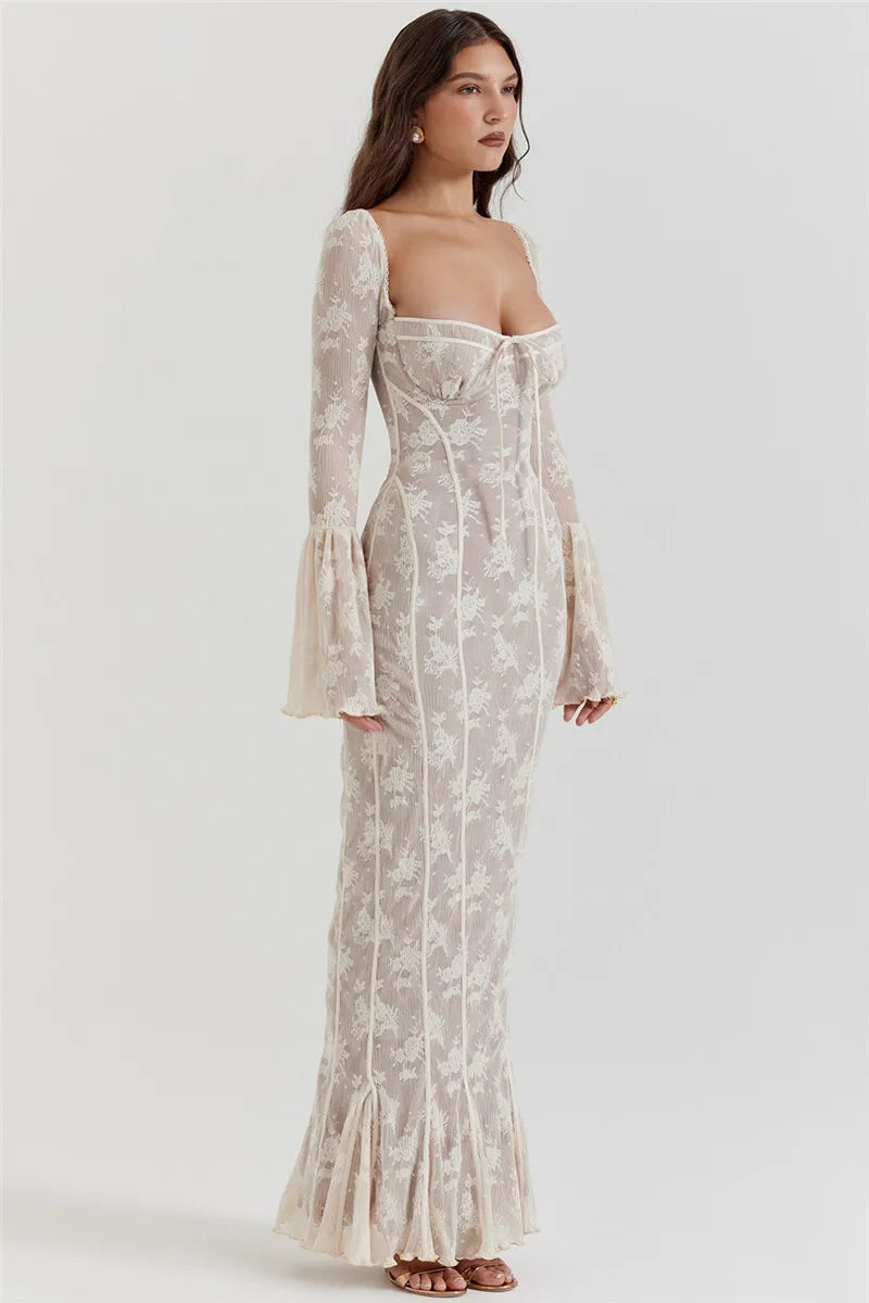 Bodycon Dress with Lace Print - ARLUVI